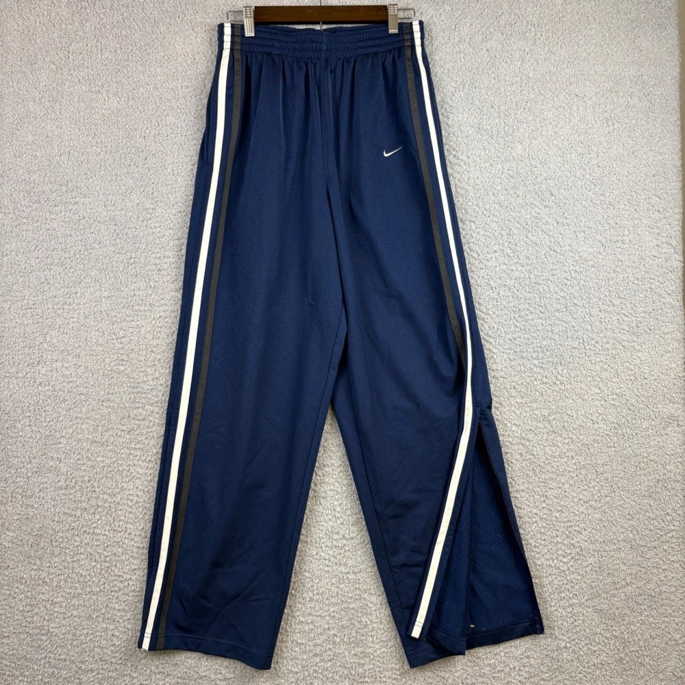 Vintage Nike Track Pants Mens Medium Blue Navy Ankle Zip Y2K Baggy Skater Swoosh
